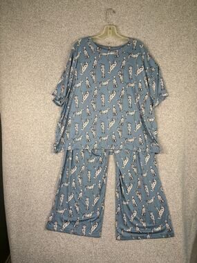 Joyspun 2X Blue Dalmatian Dog Print Pajama Set Whimsical Lounge